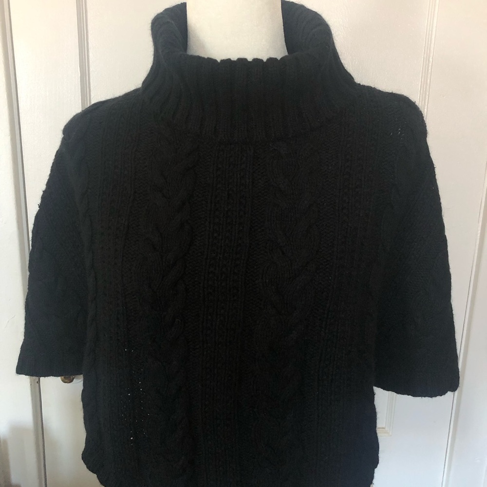 Black Angora-Silk Blend Turtleneck Poncho